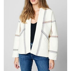 Blank‎ NYC Pure Bliss Quilted Jacket Embroidered Open Front Kimono Size XS NWT